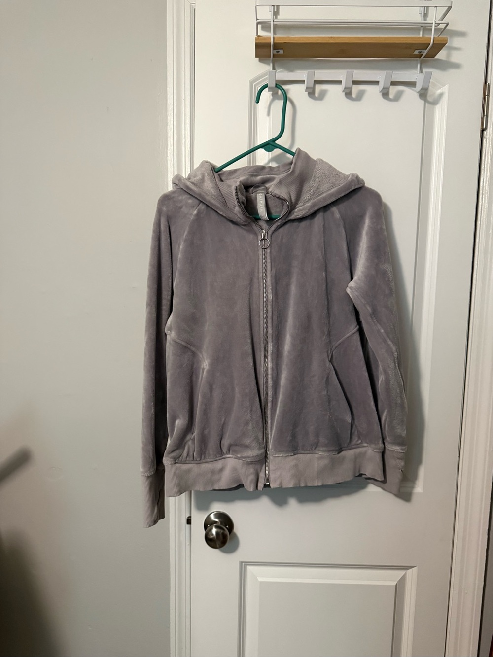 Athleta Cozy Karma Gray Velour Full Zip Hooded Hoodie w/ Pockets